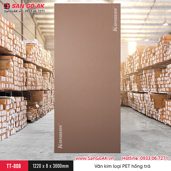 Tấm ốp than tre Kosmos vân kim loại PET hồng trà TT-808